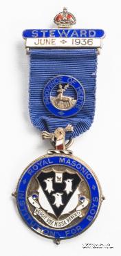 Знак RMIB 1936. STEWARD ROYAL MASONIC INSTITUTION FOR BOYS.  – Королевский Масонский институт для мальчиков.