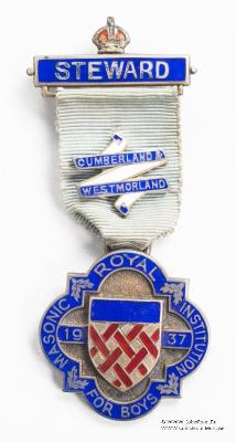 Знак RMIB 1937. STEWARD ROYAL MASONIC INSTITUTION FOR BOYS.  – Королевский Масонский институт для мальчиков.