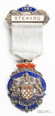 Знак RMIB 1921. STEWARD ROYAL MASONIC INSTITUTION FOR BOYS.  – Королевский Масонский институт для мальчиков.