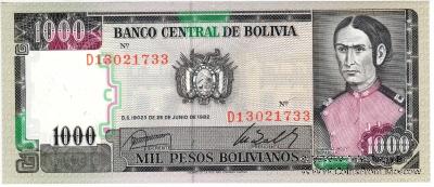 1.000 песо боливиано 1982 г.