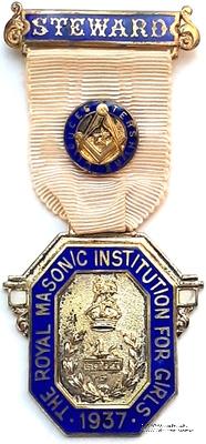 Знак RMIG 1937. STEWARD ROYAL MASONIC INSTITUTION FOR GIRLS – Королевский Масонский институт для девочек.