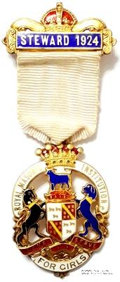Знак RMIG 1924. STEWARD ROYAL MASONIC INSTITUTION FOR GIRLS – Королевский Масонский институт для девочек.