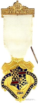 Знак RMIG 1945. STEWARD ROYAL MASONIC INSTITUTION FOR GIRLS – Королевский Масонский институт для девочек.